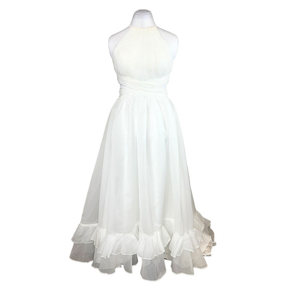 Mac Duggal Dress White Chiffon Halter Neck Cross Open Back CutOut Maxi Gown Sz 6 - Picture 3 of 12